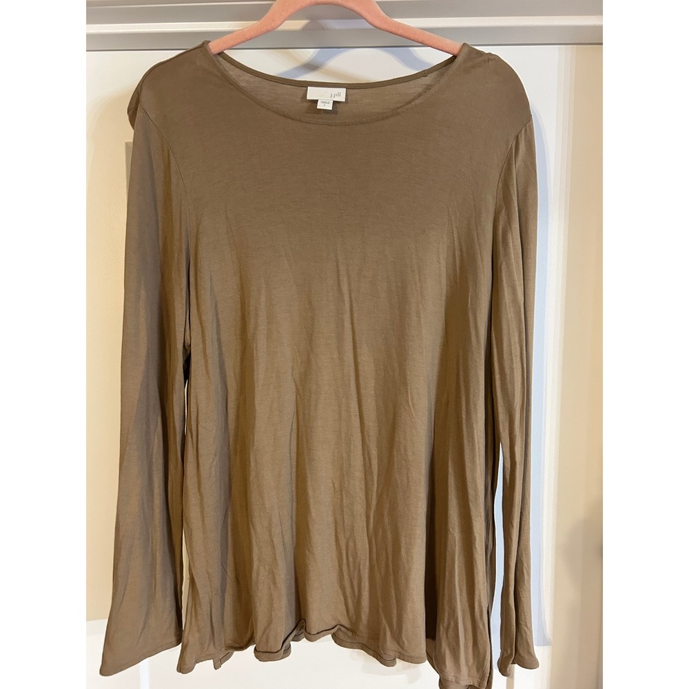 JJill Long Sleeve Scoop Neck Tunic Top Brown Women Large Rayon Classic‎ Neutral